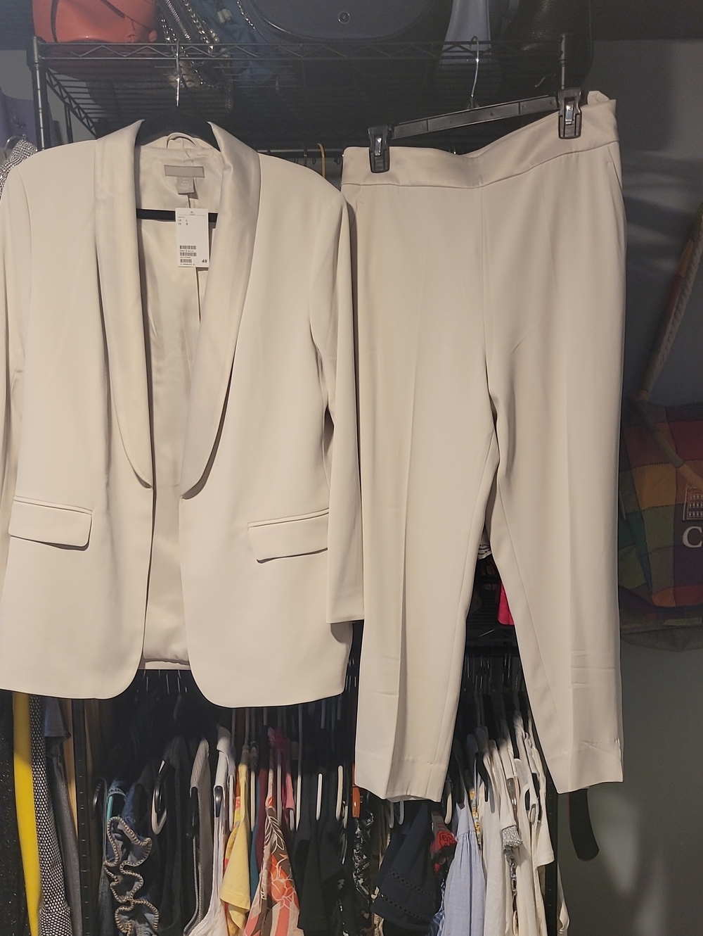 Women's Ivory With Satin Blazer & Pants Suit Set